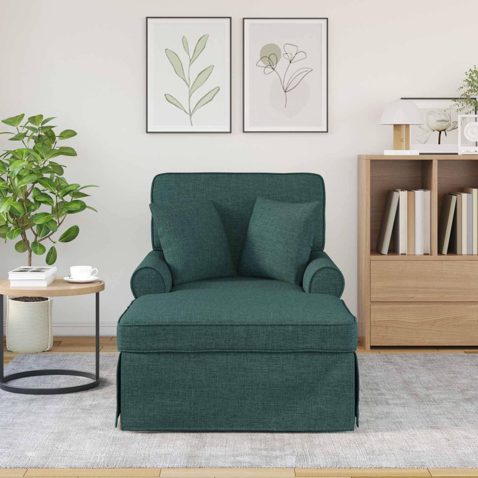 vidaXL Chaise Lounge mit Rock mit Kissen 3 pcs Dunkelgrün Stoff