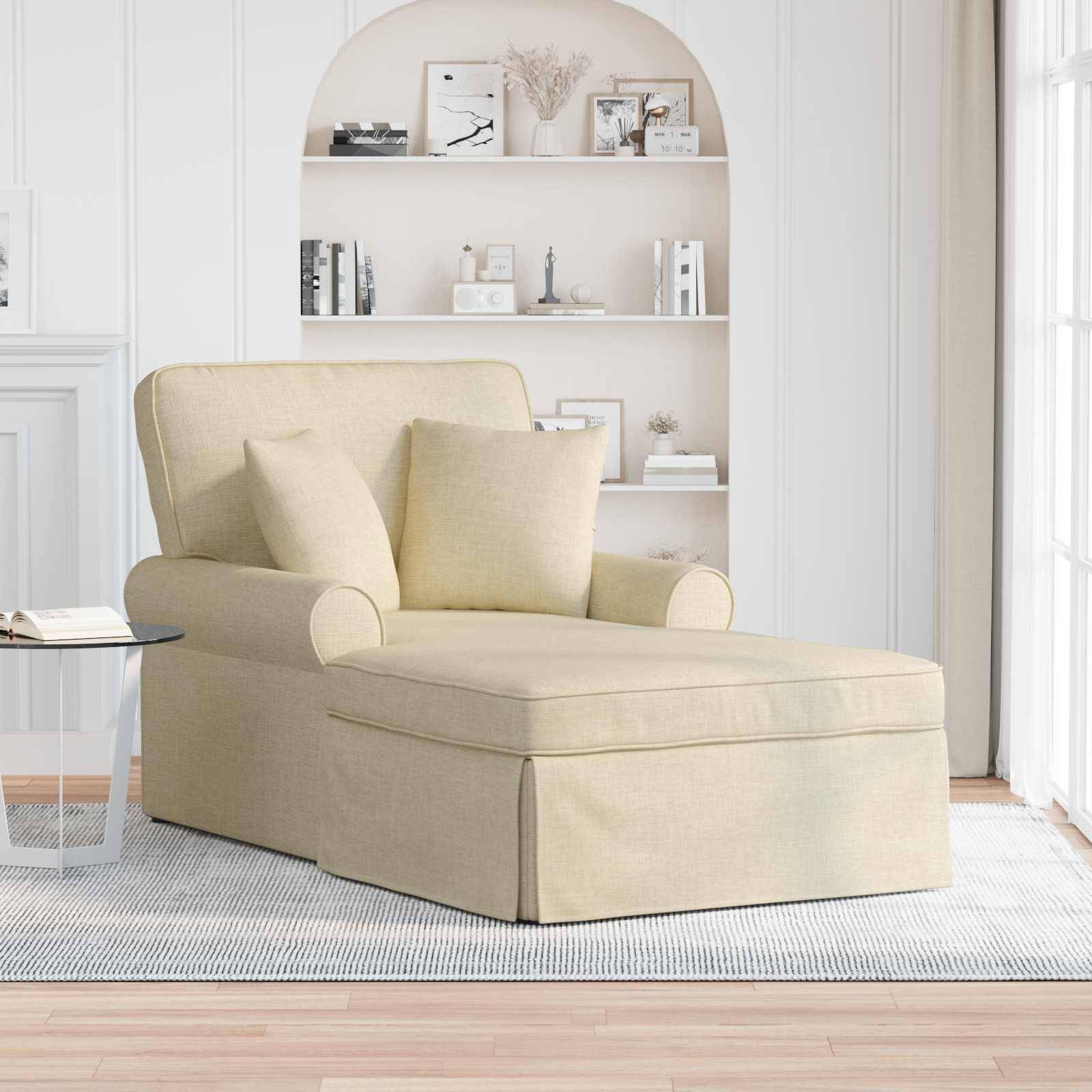 vidaXL Chaise Lounge mit Rock mit Kissen mit Kissen 3 pcs Creme Stoff