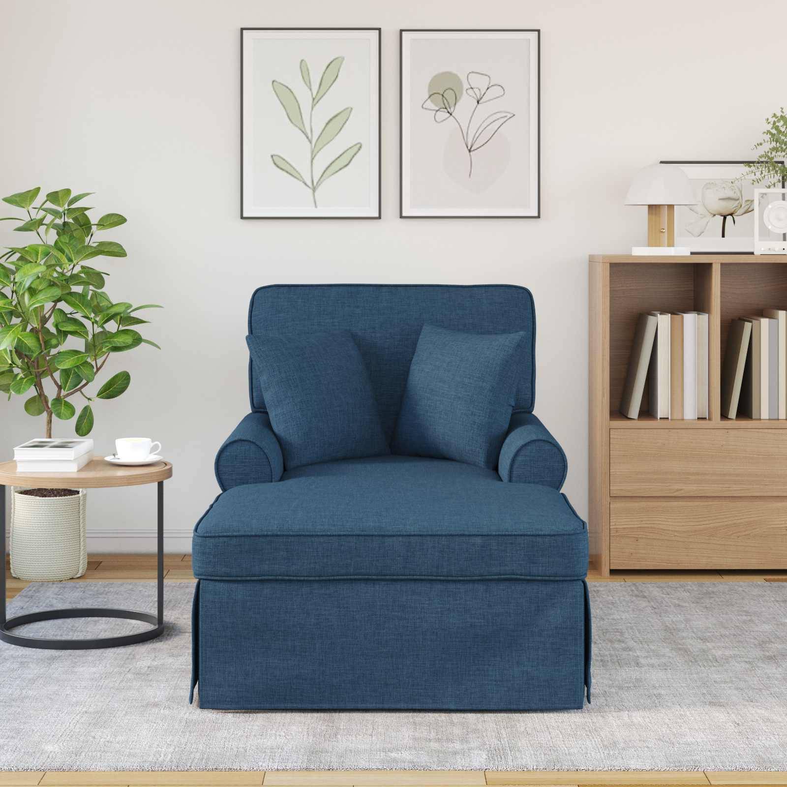 vidaXL Chaise Lounge mit Rock mit Kissen mit Kissen 3 pcs Blau Stoff
