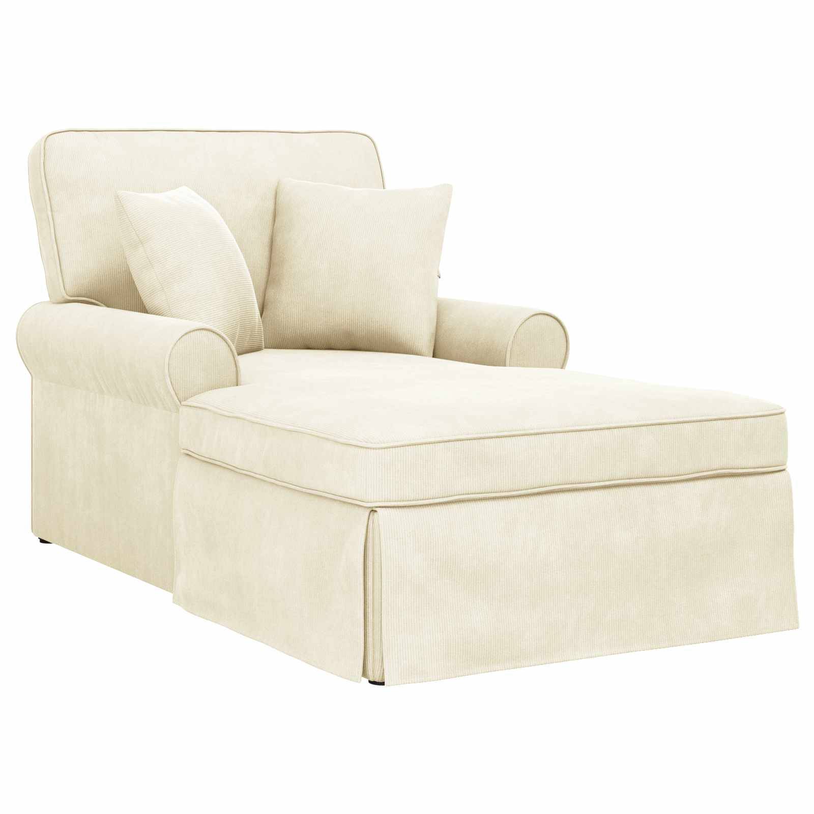 vidaXL Chaise Lounge mit Rock mit Kissen 3 pcs Creme Cordstoff