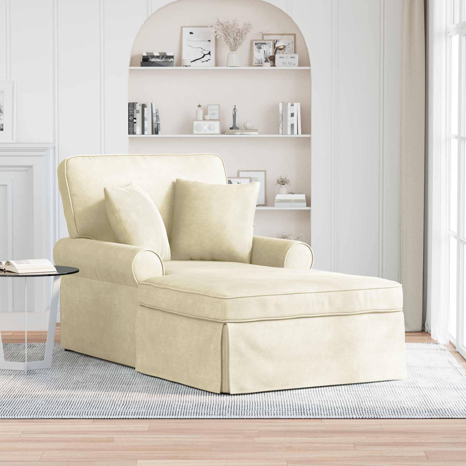 vidaXL Chaise Lounge mit Rock mit Kissen 3 pcs Creme Cordstoff