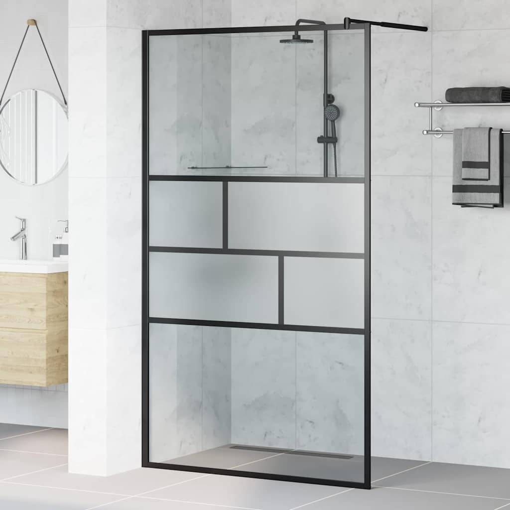 vidaXL Walk-in Duschwand Schwarz 115 x 195 x 0,5 cm Glas und Aluminium