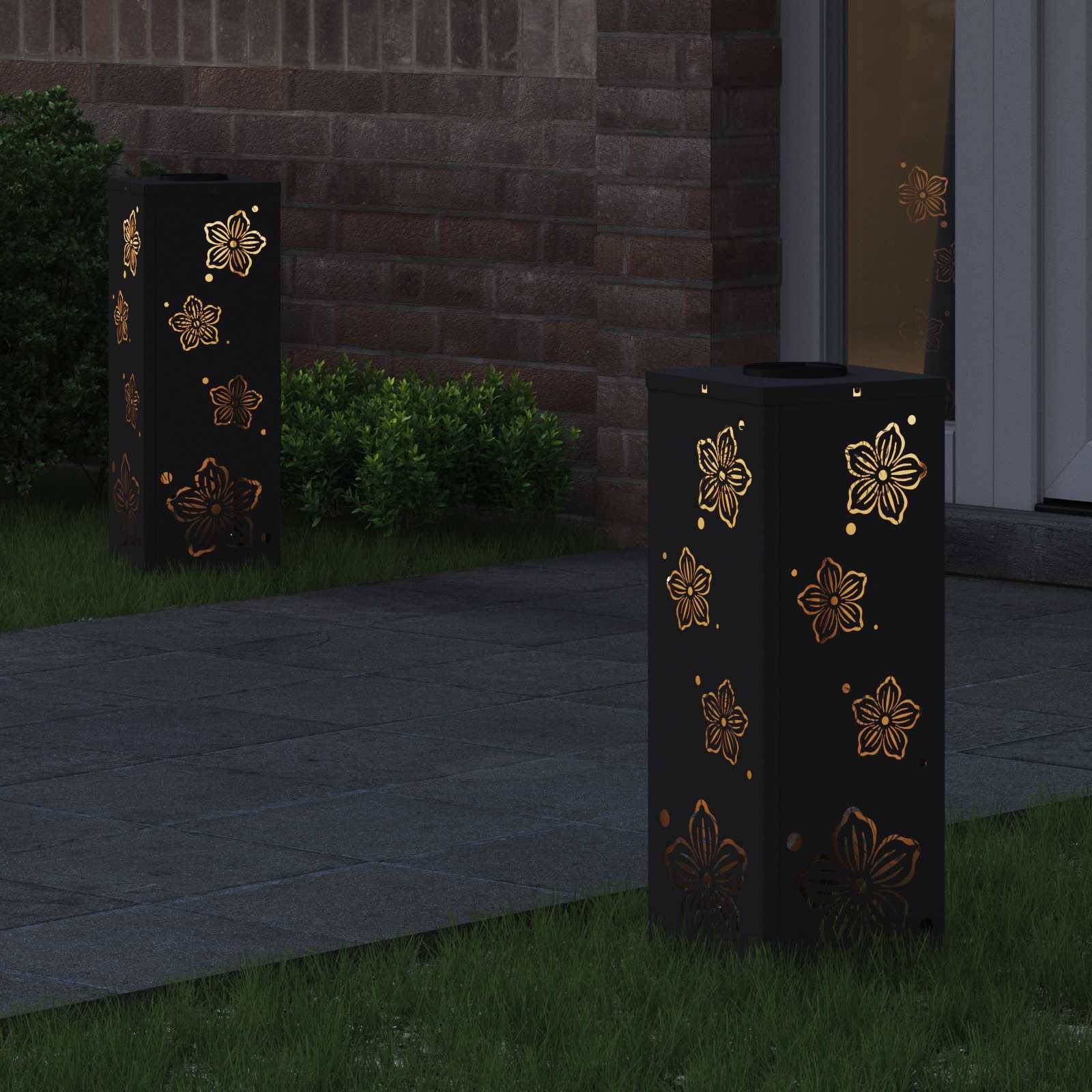 vidaXL Solar LED Weg Licht 2 pcs Schwarz Kalt gewalzter Stahl