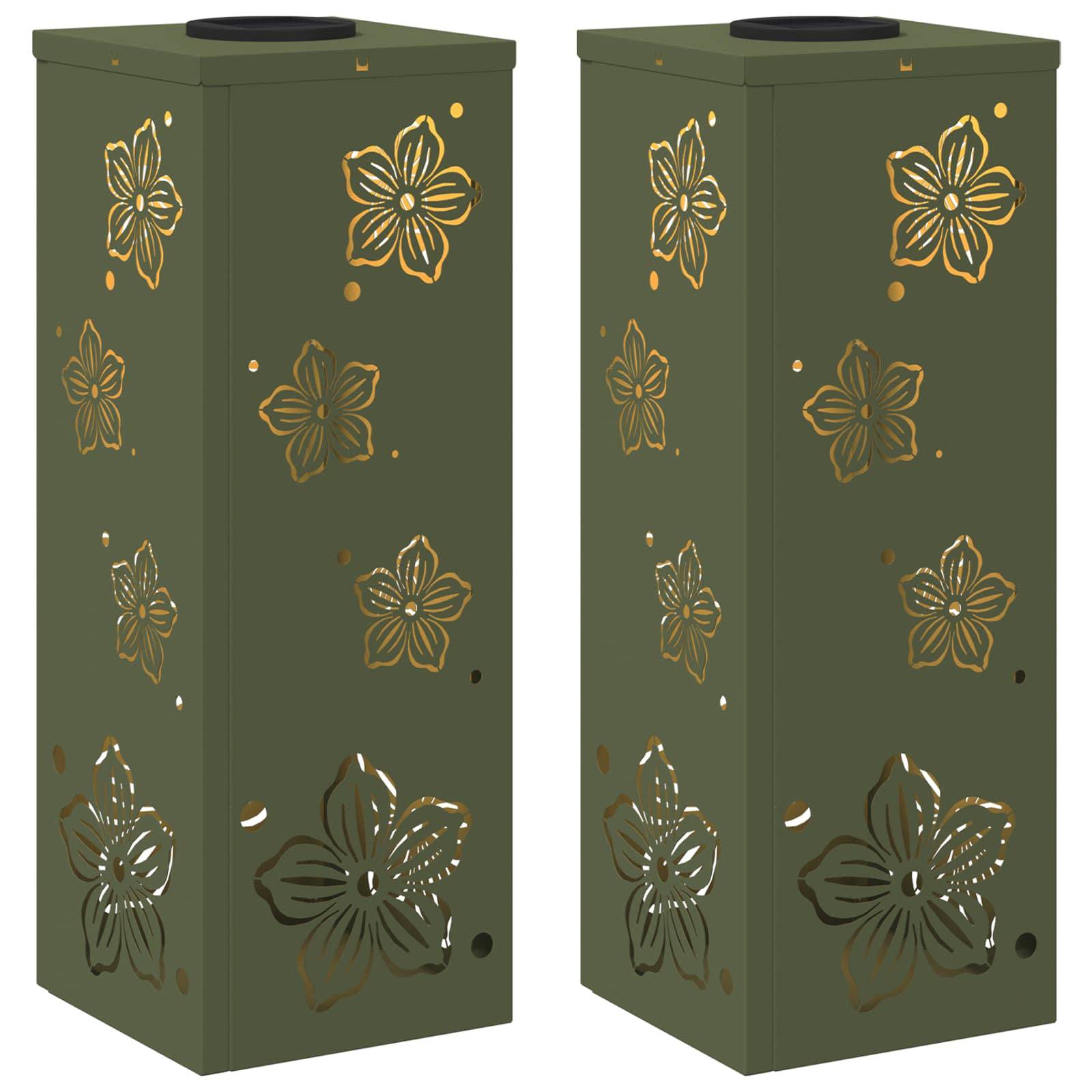 vidaXL Solar LED Weg Licht 2 pcs Olive Grün Kalt gewalzter Stahl