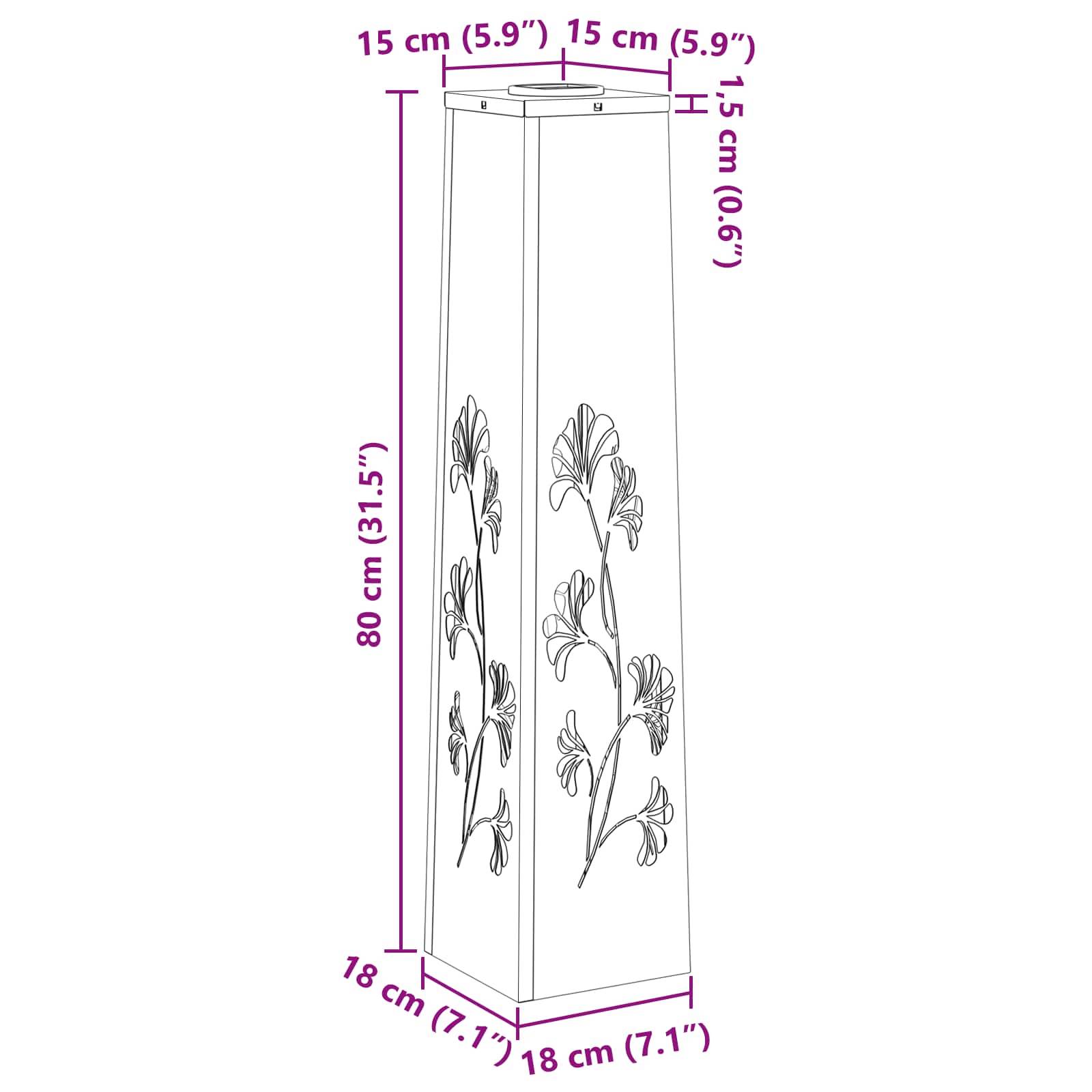 Hohe quadratische Lampe mit Blumenmuster, Maße angegeben: Höhe 80 cm (31,5