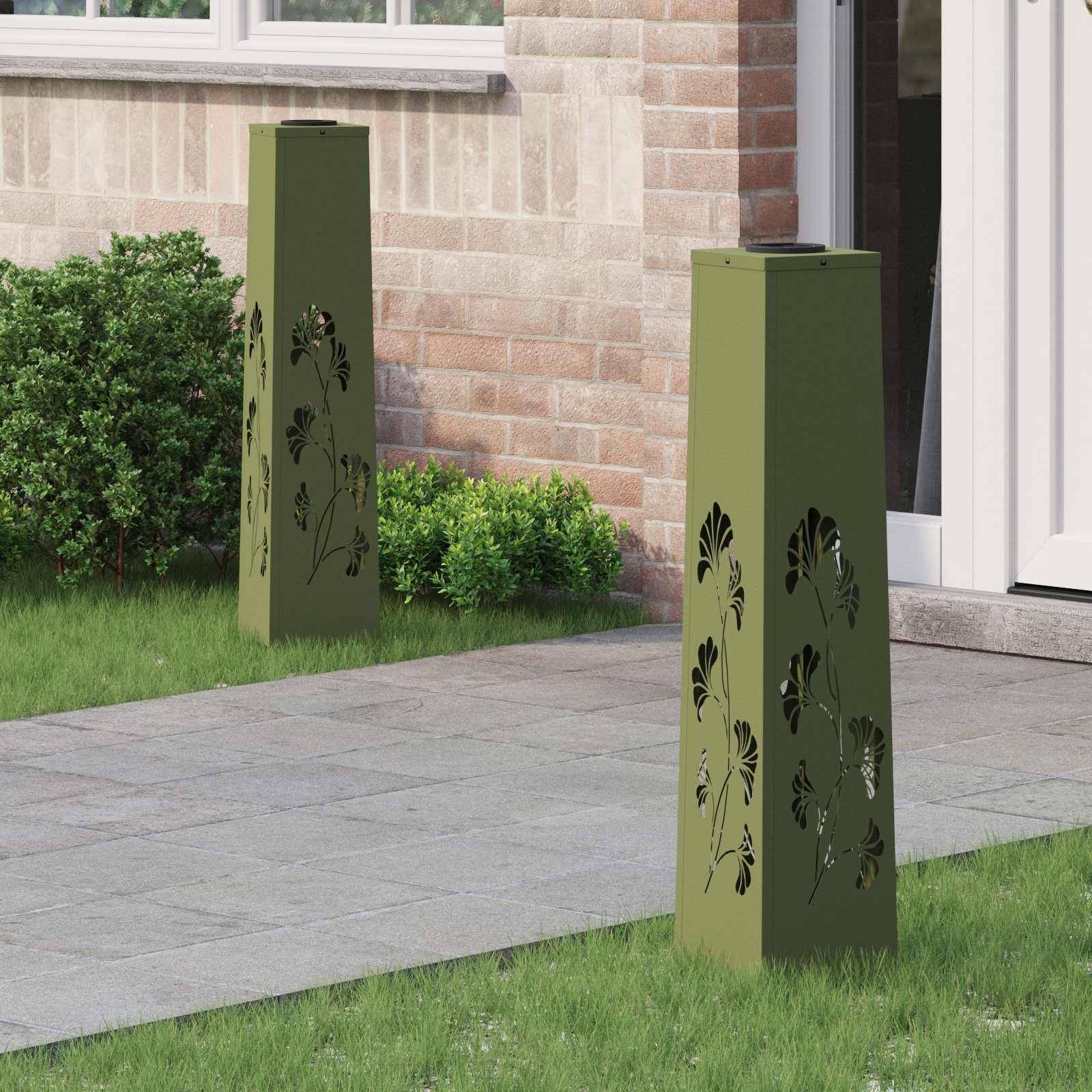 vidaXL Solar LED Weg Licht 2 pcs Olive Grün Kalt gewalzter Stahl