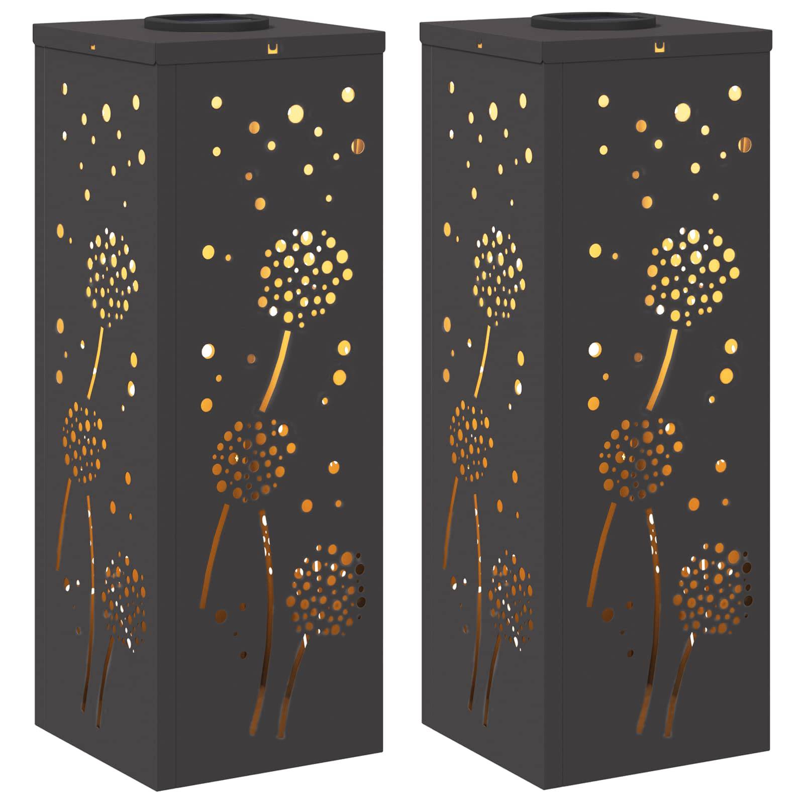 vidaXL Solar LED Weg Licht 2 pcs Schwarz Kalt gewalzter Stahl