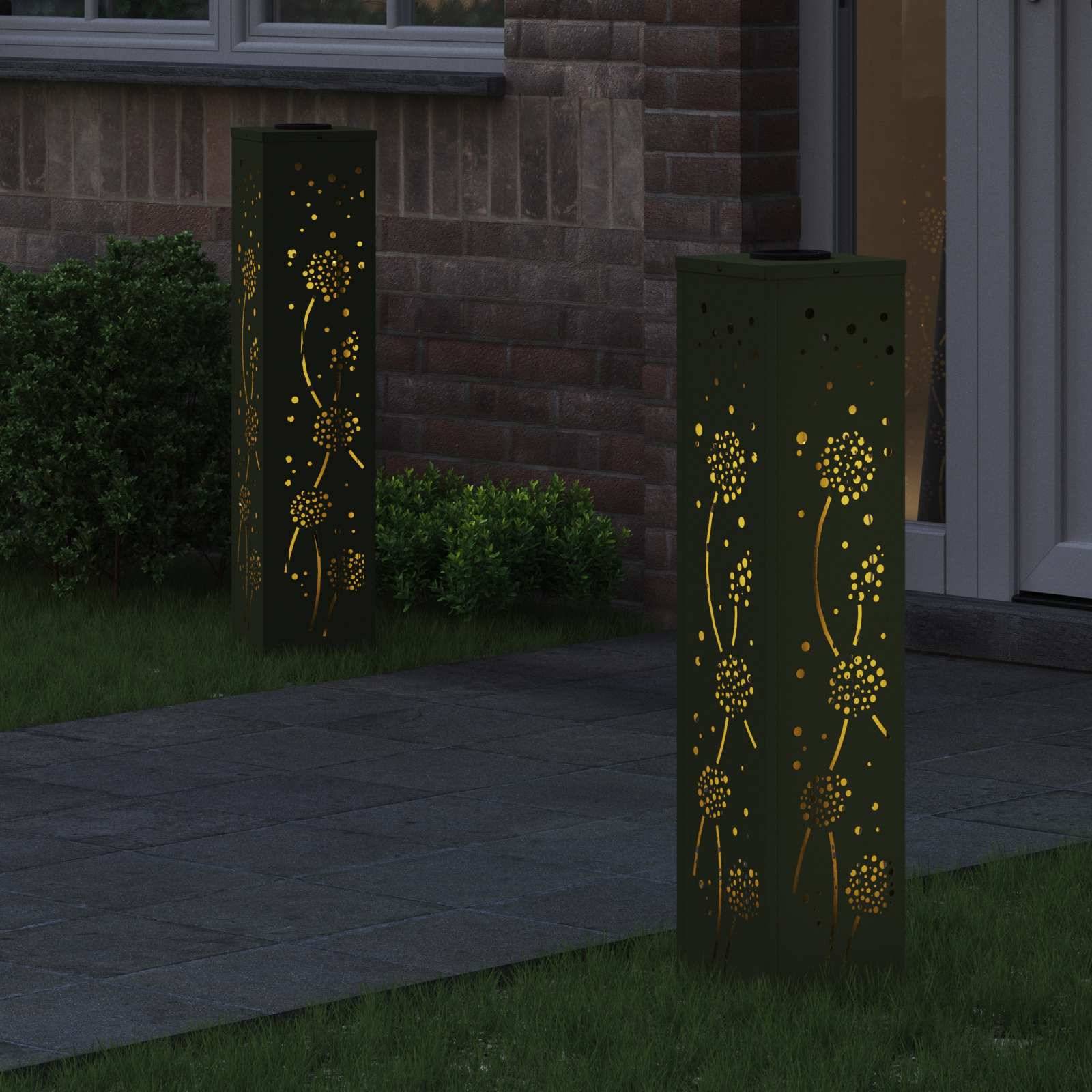 vidaXL Solar LED Weg Licht 2 pcs Olive Grün Kalt gewalzter Stahl