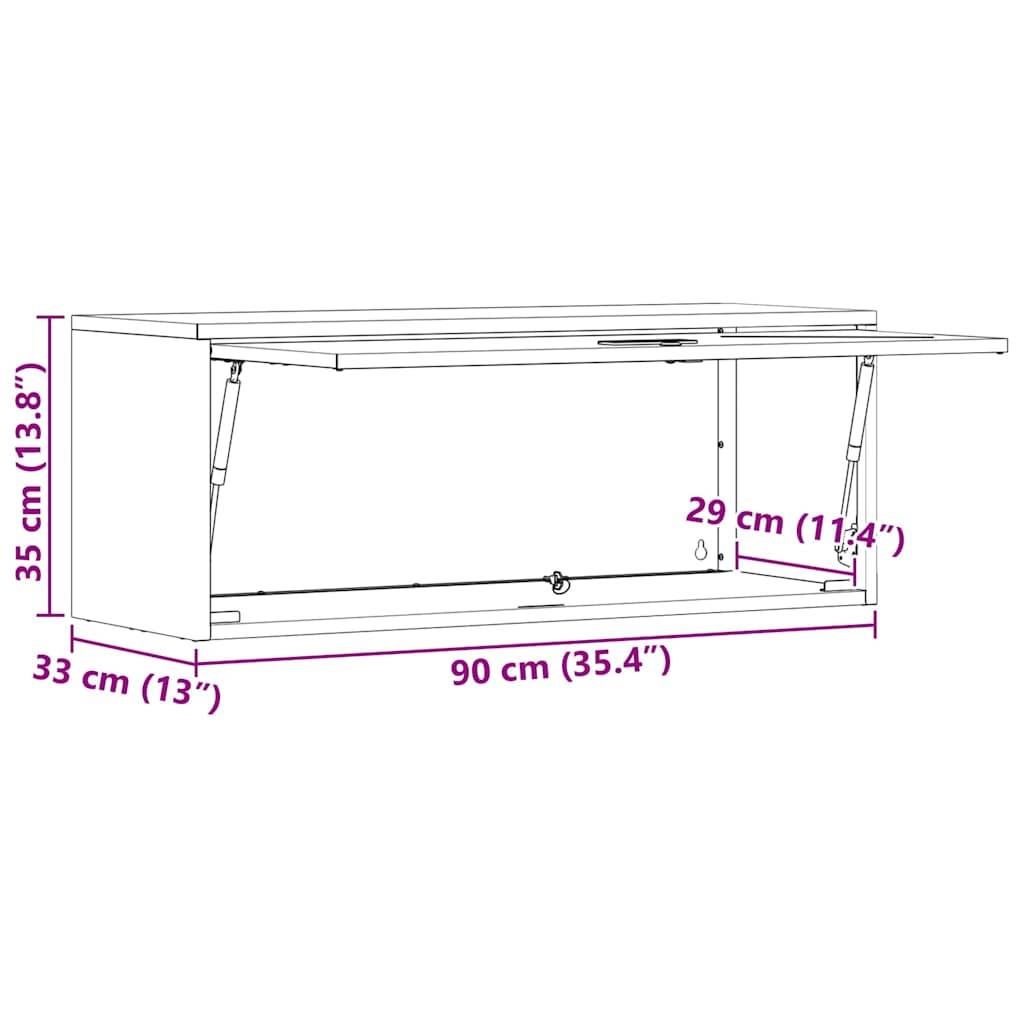 Wandmontierter klappbarer Schreibtisch Maße: 90 cm breit, 35 cm hoch, ragt 33 cm von der Wand ab. Ausgestattet mit Stützarmen und einem Verschluss.