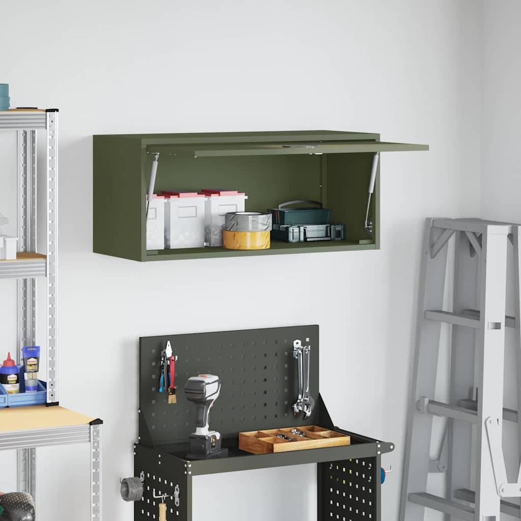 vidaXL Wandschrank für die Garage mit Gasdrucklift-Tür Olivgrün