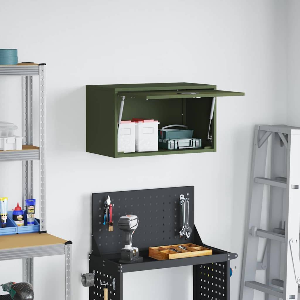 vidaXL Wandschrank für die Garage mit Gasdrucklift-Tür Olivgrün