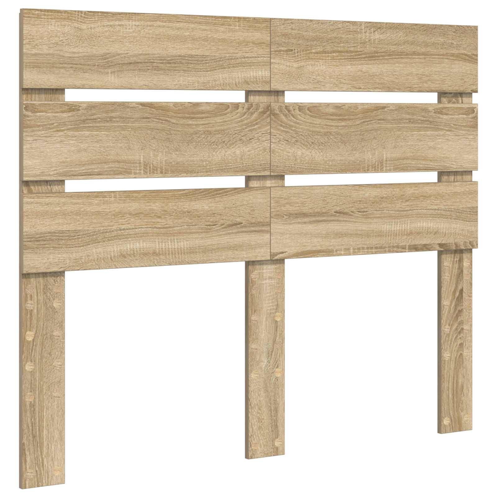 Holzkopfteil mit rechteckigem Design, bestehend aus horizontalen Latten und zwei Stützbeinen. Gefertigt aus hellem Holz mit sichtbarer Maserung.