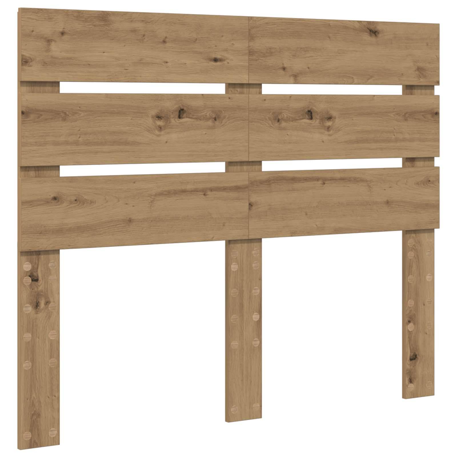 Holzkopfteil mit rechteckigem Design mit zwei horizontalen Leisten und sichtbarer Holzmaserung, wahrscheinlich für einen Bettrahmen.