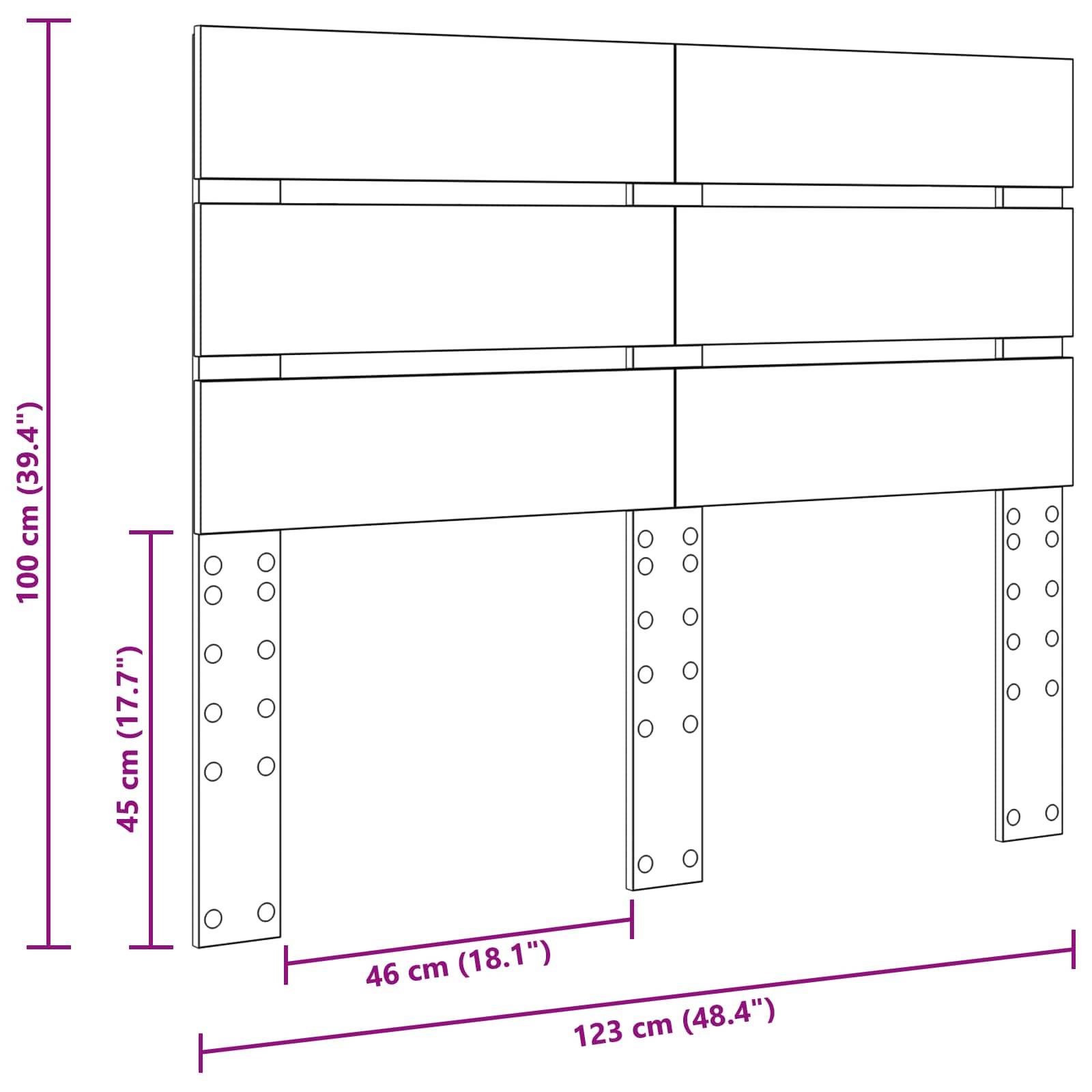 Diagramm mit einem Kopfteil und den folgenden Maßen: Höhe 100 cm (39,4