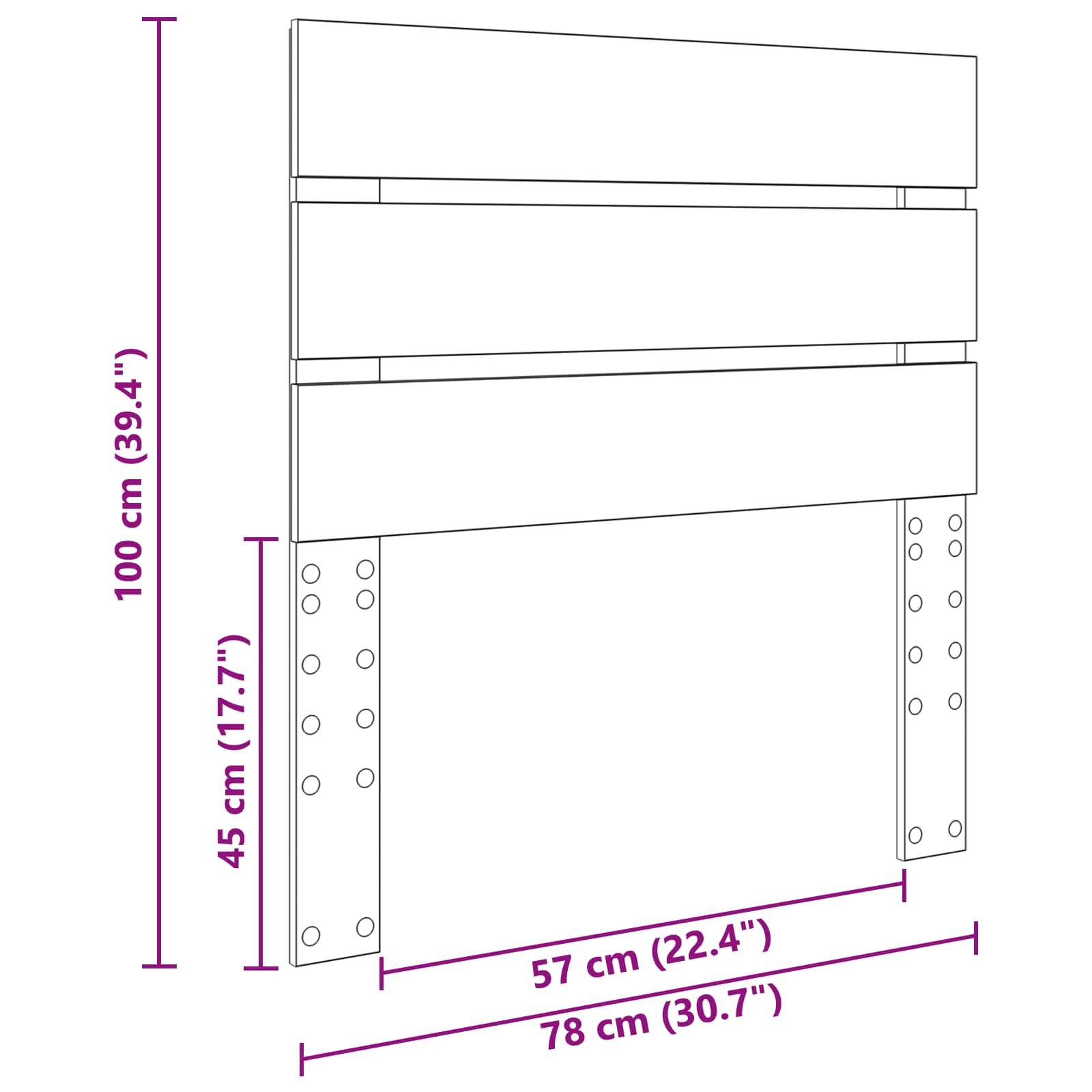 Diagramm eines Kopfteils mit Abmessungen: Höhe 100 cm (39,4