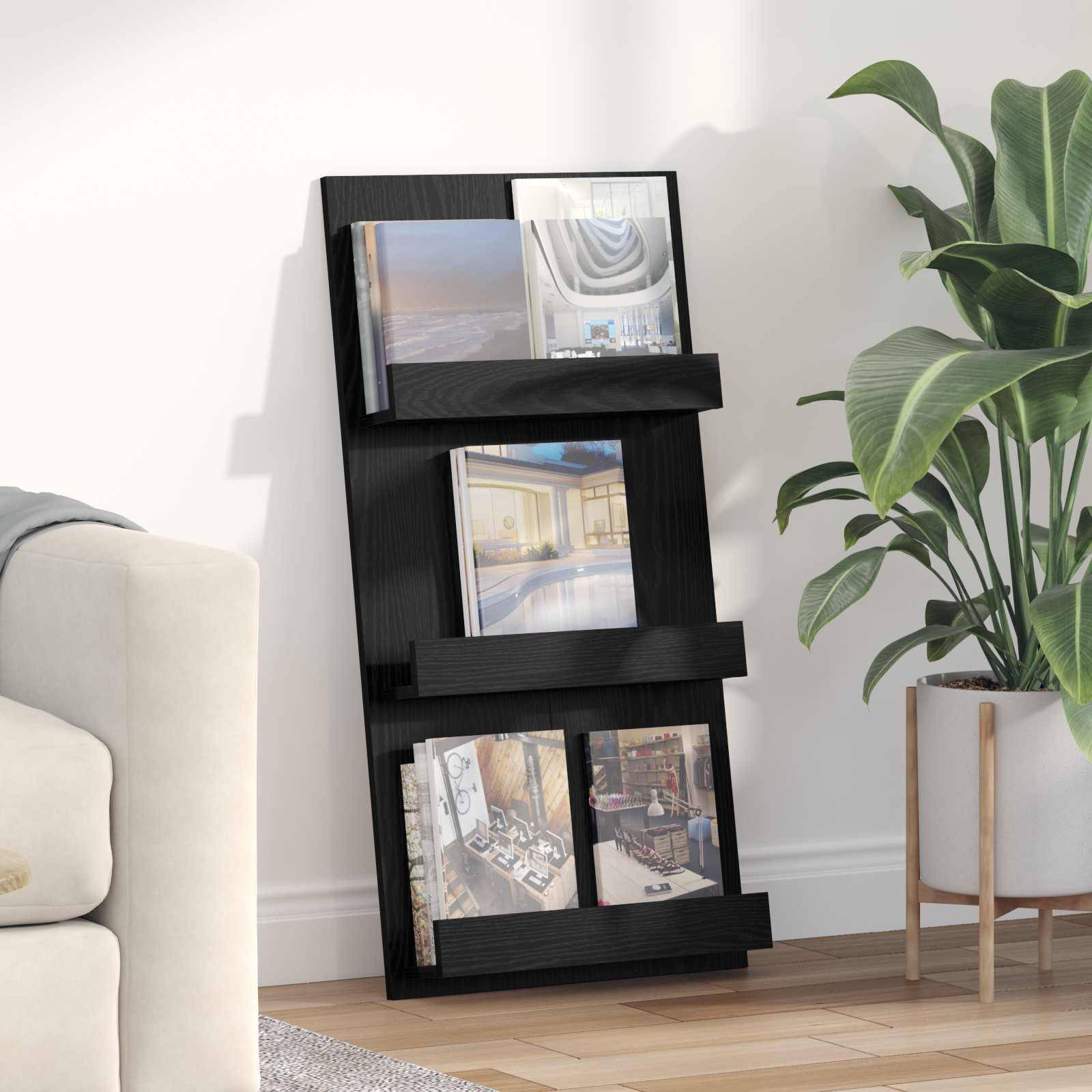 vidaXL Magazinregal mit Regal Schwarz Eichen-Optik 51 x 11 x 102 cm