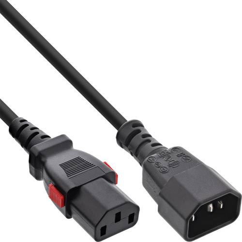 InLine® Kaltgeräteverlängerung, C13 verriegelbar auf C14, schwarz, 2m Kabel Stromkabel extern