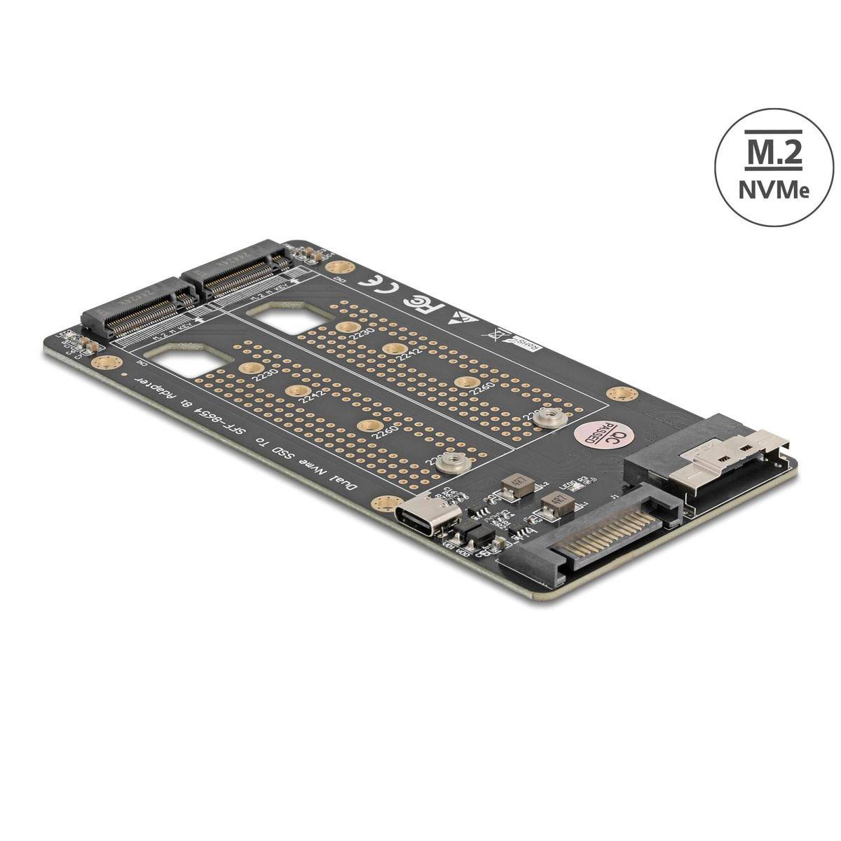 64295 - Delock SFF-8654 8i zu 2 x M.2 Key M NVMe SSD Konverter
