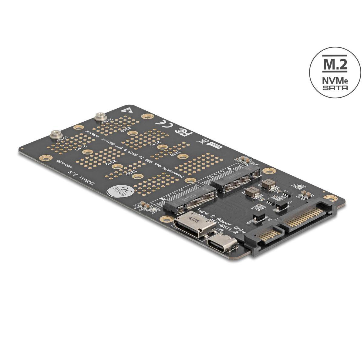 64294 - Delock Konverter M.2 Key M NVMe SSD zu OCuLink SFF-8612 und M.2 Key B SATA SSD zu SATA