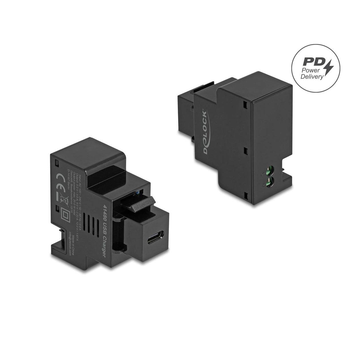 Delock Keystone Modul mit USB Type-C Ladebuchse PD 20 W schwarz