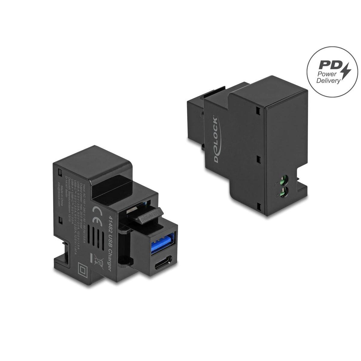 Delock Keystone Modul mit USB Typ-A und USB Type-C Ladebuchse PD 20 W schwarz