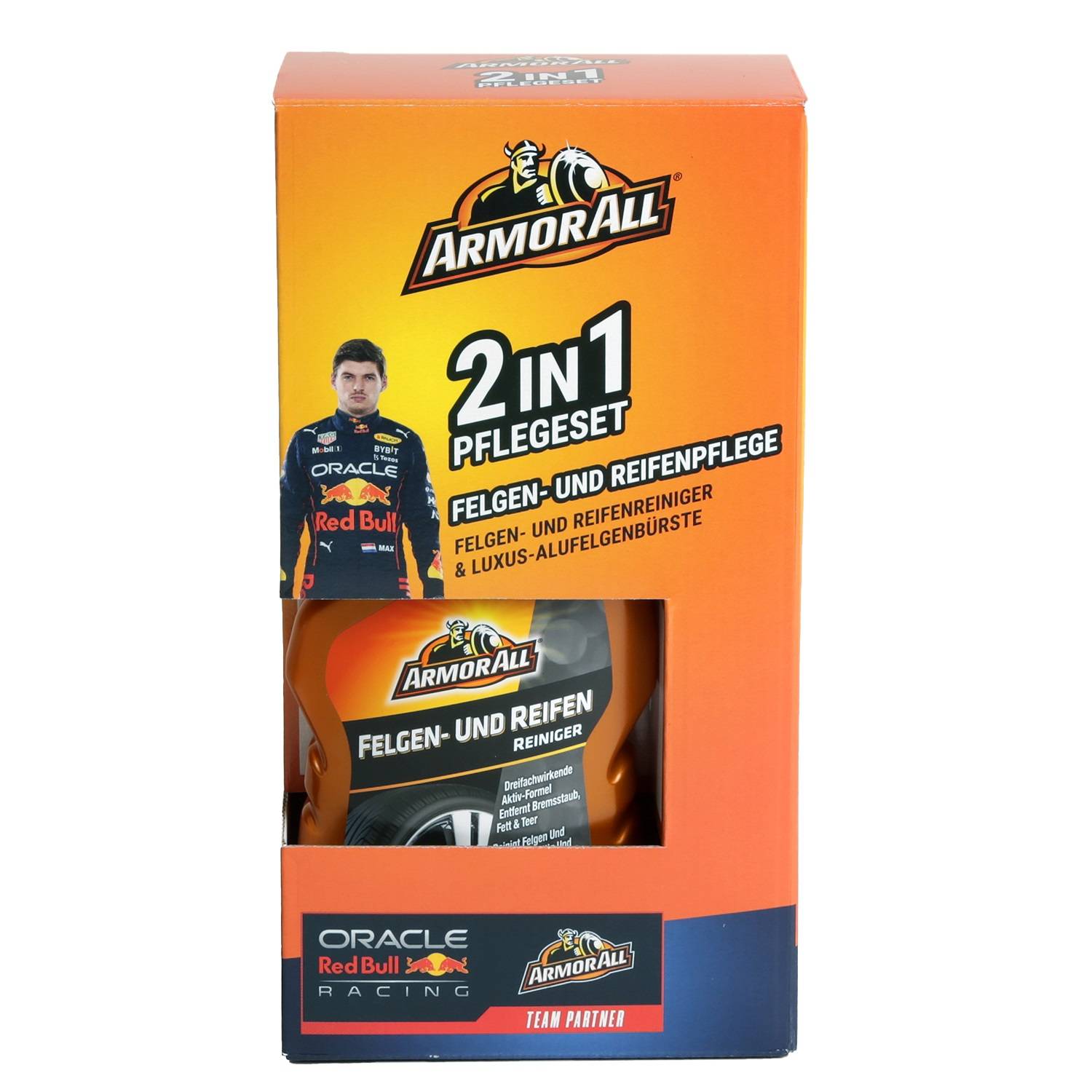 Armor All 2-in-1 Pflegeset für Felgen und Reifen mit enthaltener Luxus-Schwamm. Mit Red Bull Racing Branding.