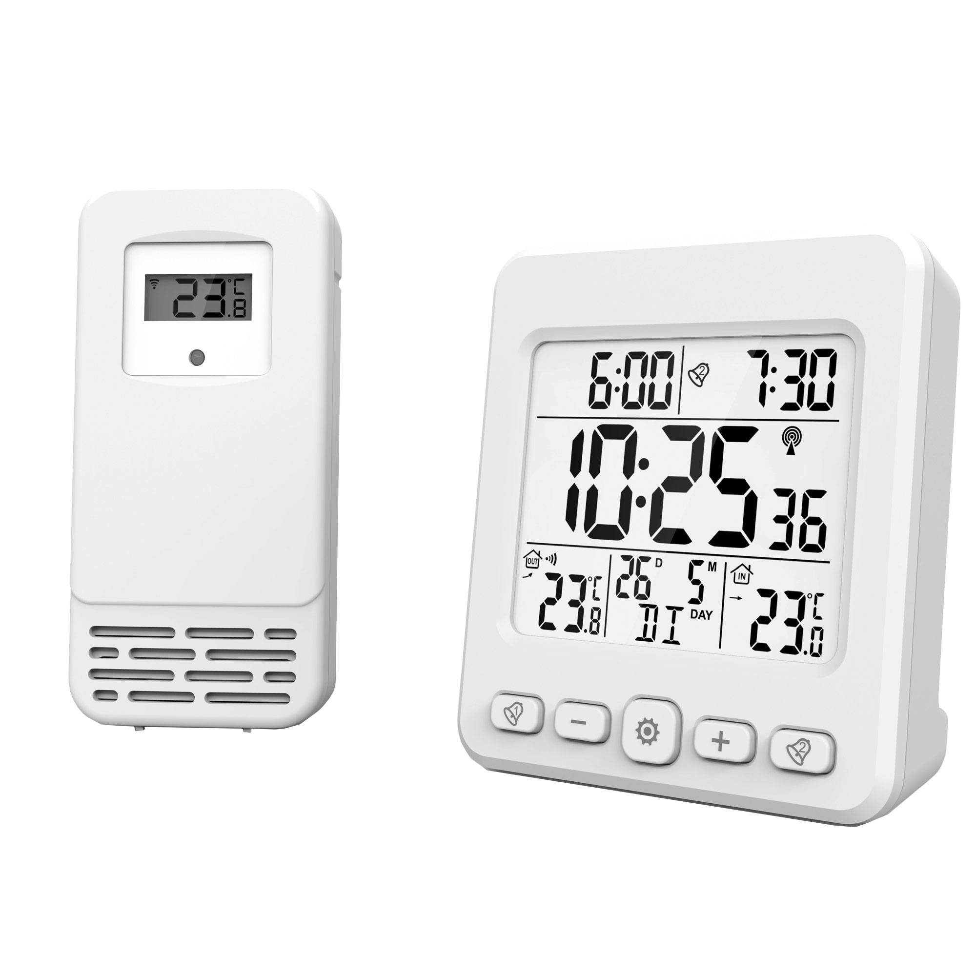 LCD Funk-Wetterstation mit Außensensor Wecker Funkuhr Kalender Datum 2 Alarme - 4-MV5832-1