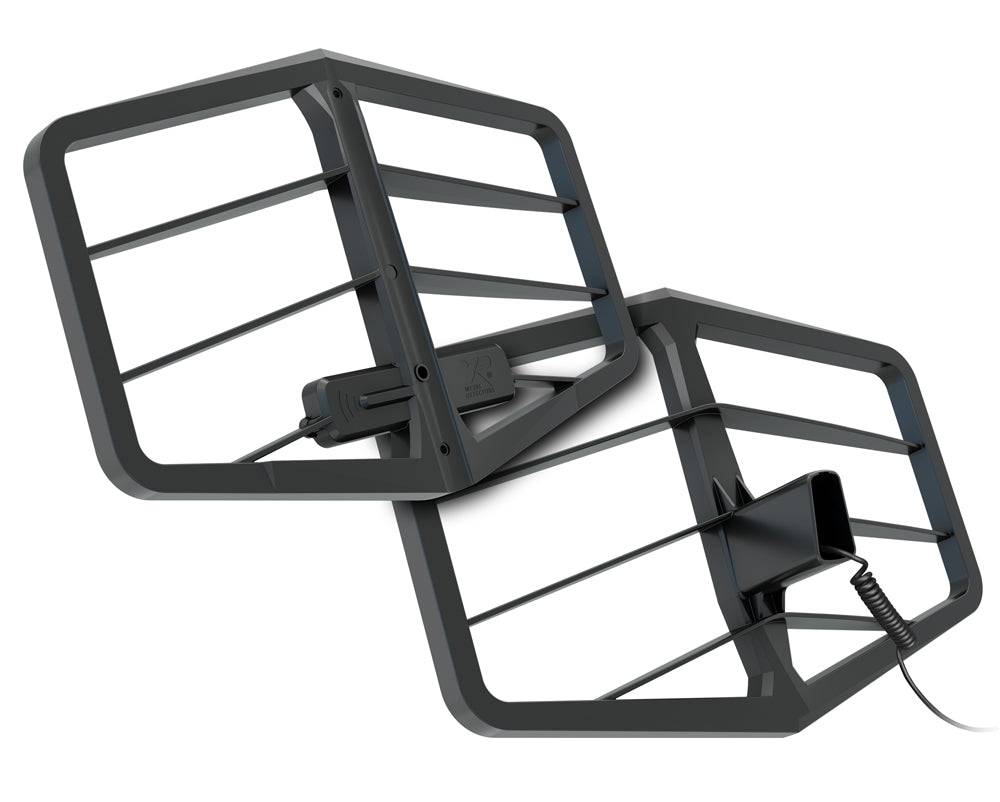 Zwei rechteckige Metallhalterungen, die durch ein Scharnier mit Schrauben miteinander verbunden sind. Jede Halterung verfügt über parallele Stäbe und eine angebrachte verstellbare Klemme.