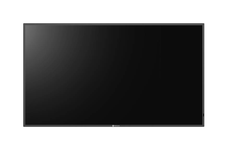 Ein leerer schwarzer Flachbildfernseher an einer weißen Wand montiert.