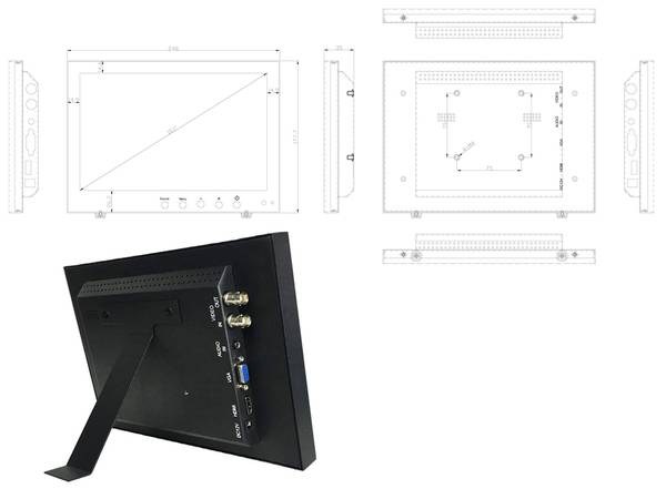 DSM10.1LED-WGF,  10,1" LED-Display (16:9)  Auflösung 1280x800px  Metallgehäuse  BNC/VGA/HDMI IN, BNC OUT  Audio IN