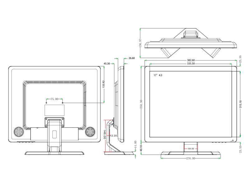 AS17LED-3,  17" LED-Display (4:3)  Auflösung 1280x1024px  Kunststoffgehäuse  BNC/VGA/HDMI IN, BNC OUT  Audio IN /