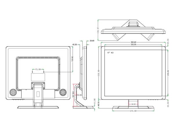 AS17LED-3,  17" LED-Display (4:3)  Auflösung 1280x1024px  Kunststoffgehäuse  BNC/VGA/HDMI IN, BNC OUT  Audio IN /