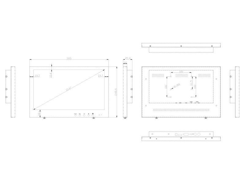 DSM156FHD-WGF,  15,6" LED-Display (16:9)  Glasfront  Auflösung 1920x1080px (Full HD)  Metallgehäuse  VGA/HDMI/BNC