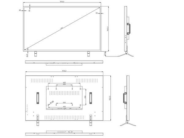 DSM43-4KLED,  43" LED-Display (16:9)  Auflösung UHD/4K  Metallgehäuse  3x HDMI/1x DP  Audio OUT  VESA (200x400)