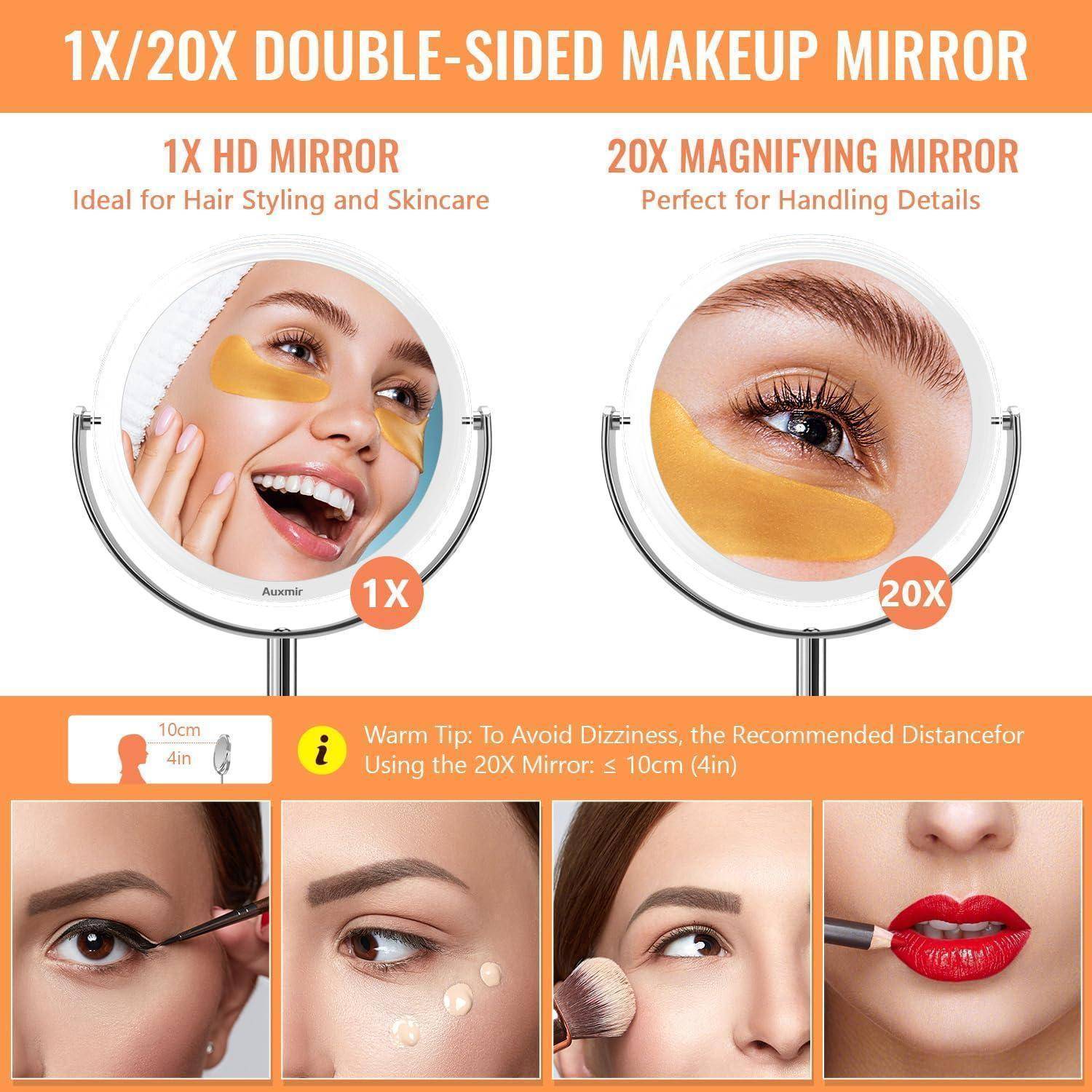 1X/20X Doppelseitiger Make-up-Spiegel: 1X HD-Spiegel ideal für Haarstyling und Hautpflege, 20X Vergrößerungsspiegel perfekt für detaillierte Anwendungen.