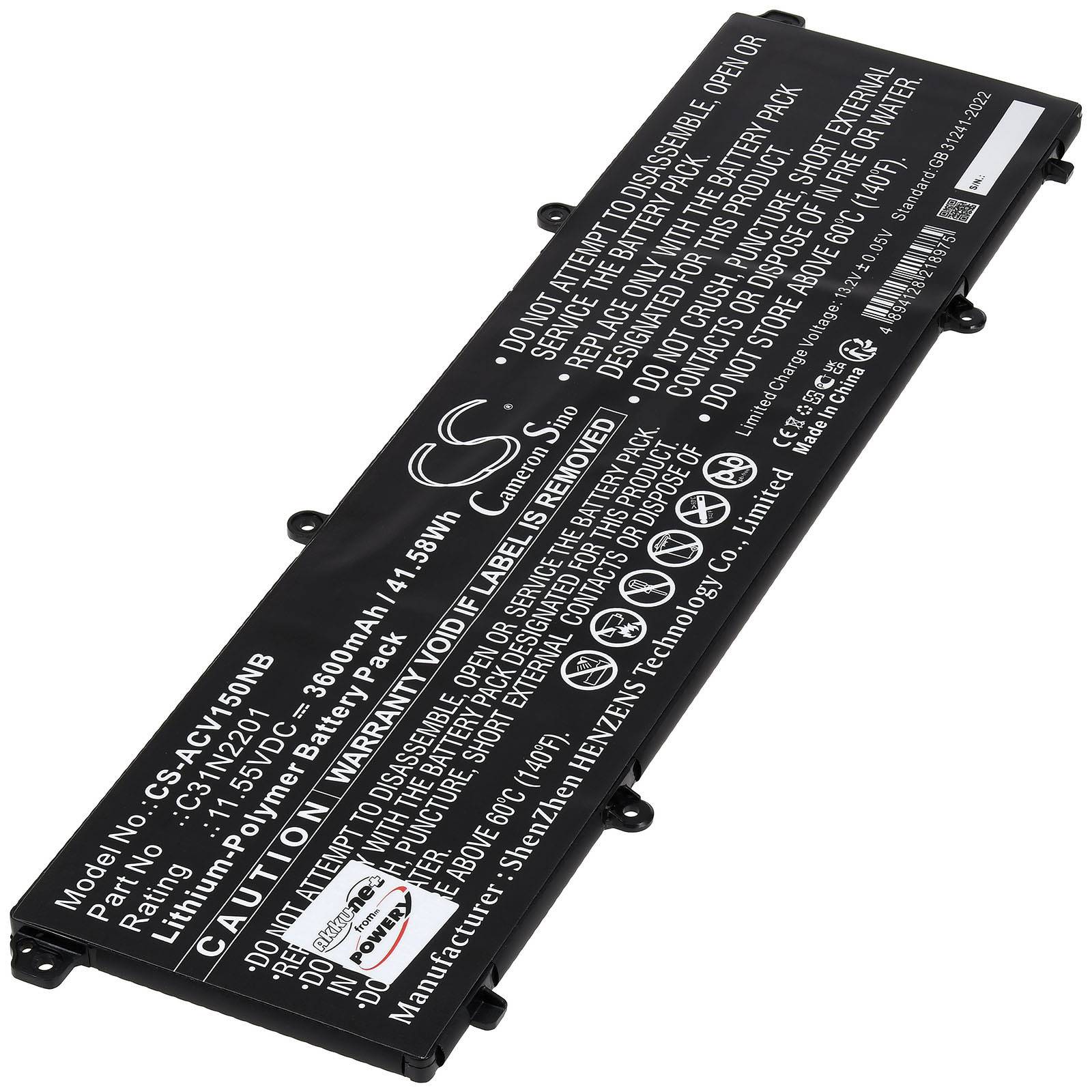 Laptop-Akku mit Modell C-SC-AV715NB, 3500mAh, 15,96Wh, 3,6V. Ersetzt Originalakku für ACER (AP14R8K, AP14R8J).