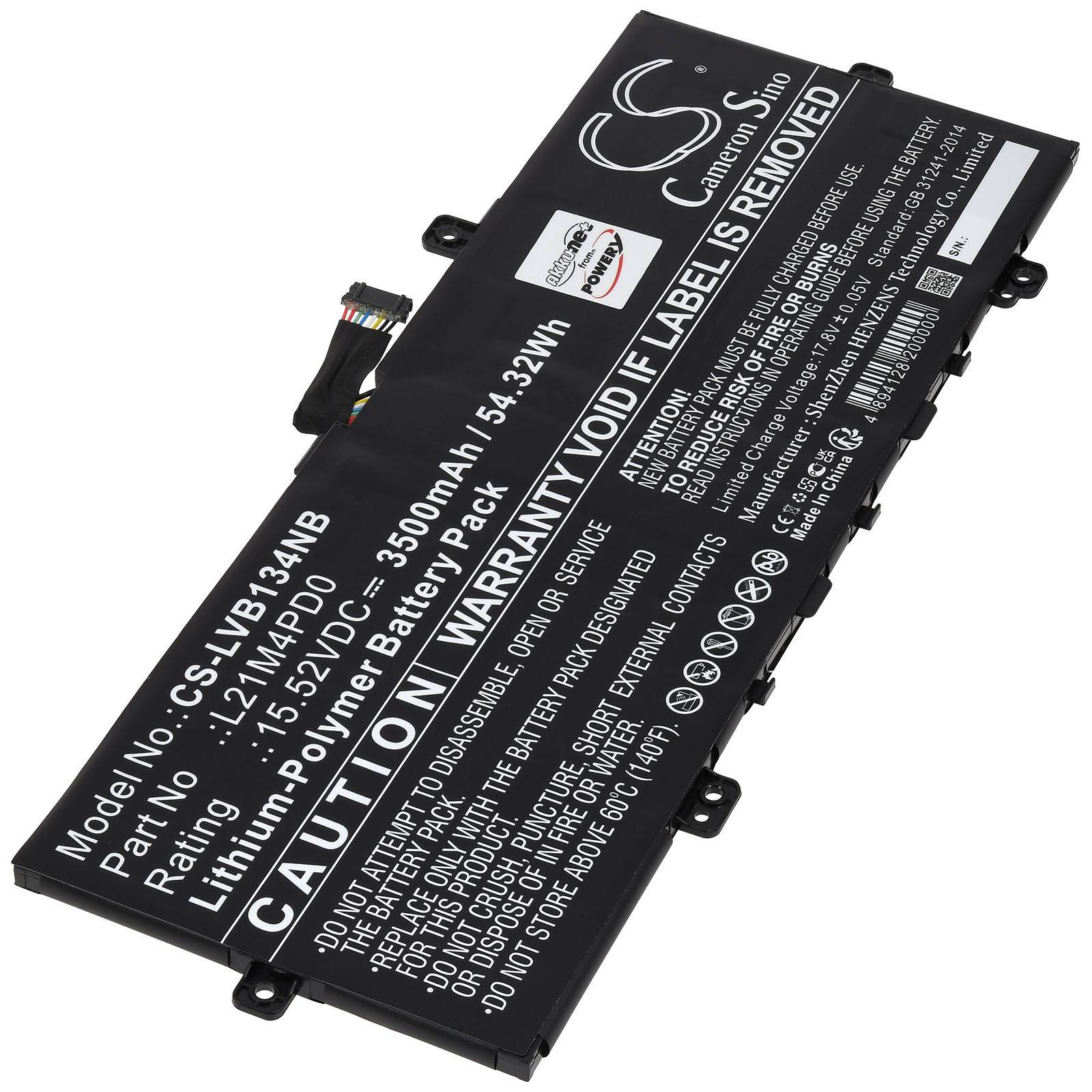 Lithium-Polymer-Akkupack, Modell CS-LMB134NB, 5000mAh, 15,4V, Warnung vor Entfernung des Etiketts, nicht zerlegen, hohe Spannung.