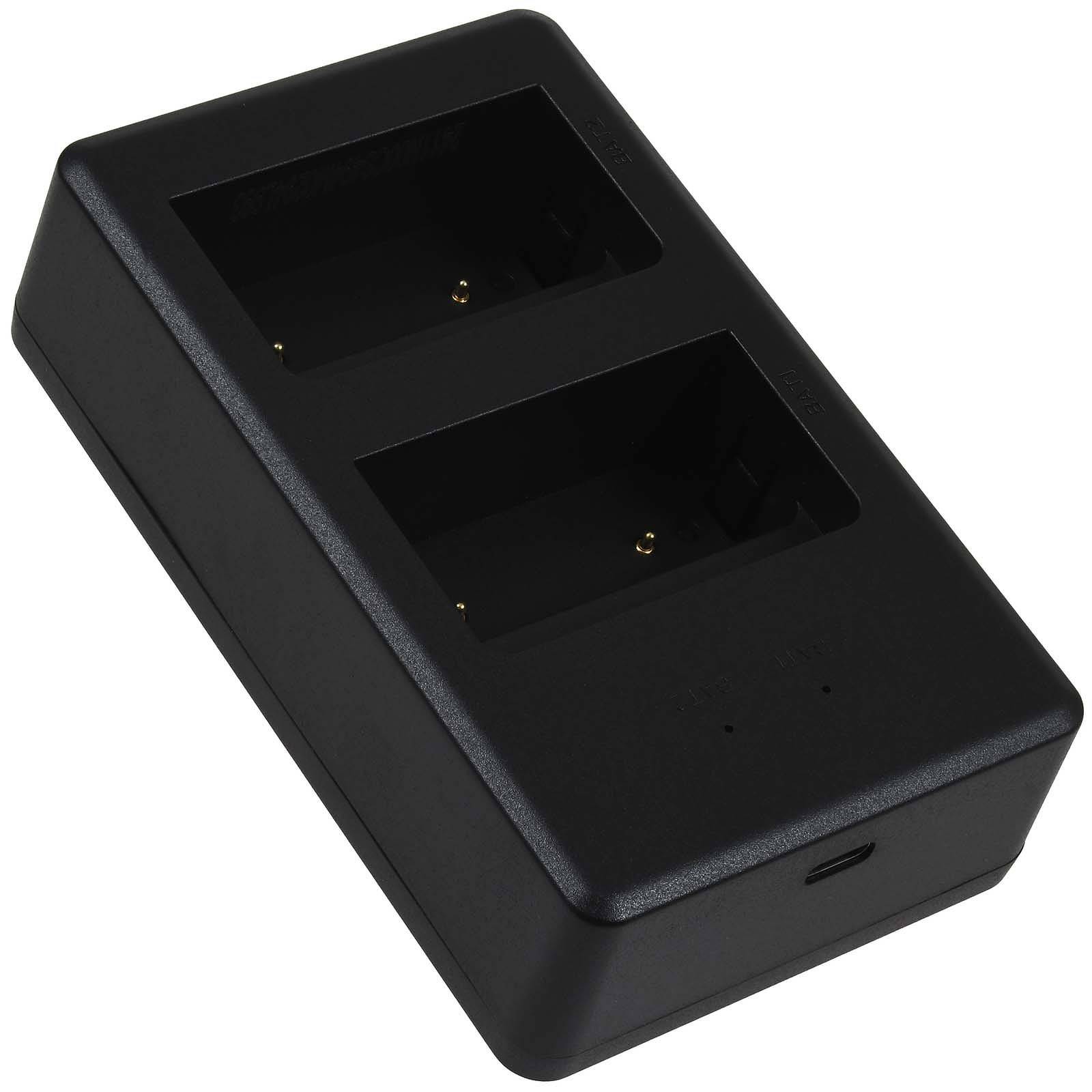 Eine schwarze Dual-Slot-Ladedock mit zwei Fächern und Anzeigenlichtern, entwickelt zum gleichzeitigen Aufladen von elektronischen Geräten.