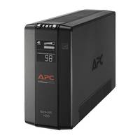 Ein schwarzer APC Back-UPS 1000 mit digitalem Display, das '98' anzeigt, entwickelt für Batteriepufferung und Überspannungsschutz für elektronische Geräte.