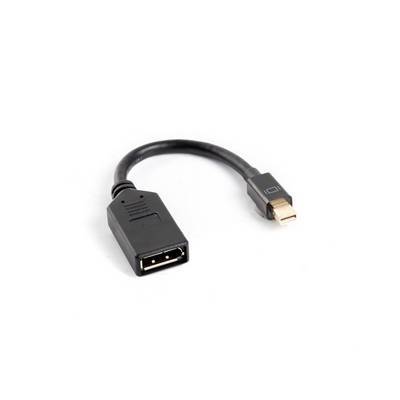Ein schwarzes DisplayPort zu Mini DisplayPort Adapterkabel mit sichtbaren Anschlüssen an jedem Ende, das zur Verbindung von Displays mit Geräten verwendet wird.