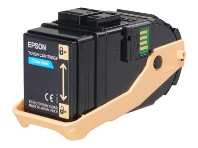 Eine cyan farbene Epson-Tonerkassette mit der Bezeichnung 