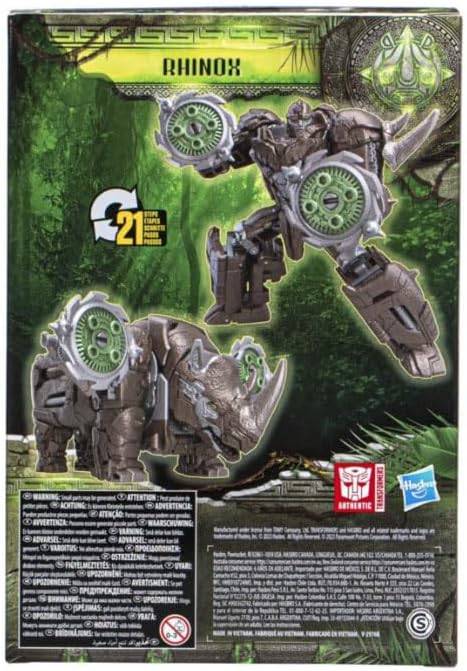 Die Verpackung zeigt ein Spielzeug, das zwischen einem Nashorn und einem Roboter in einer Dschungel-Kulisse transformiert. Die Hasbro-Markenmarke ist sichtbar.