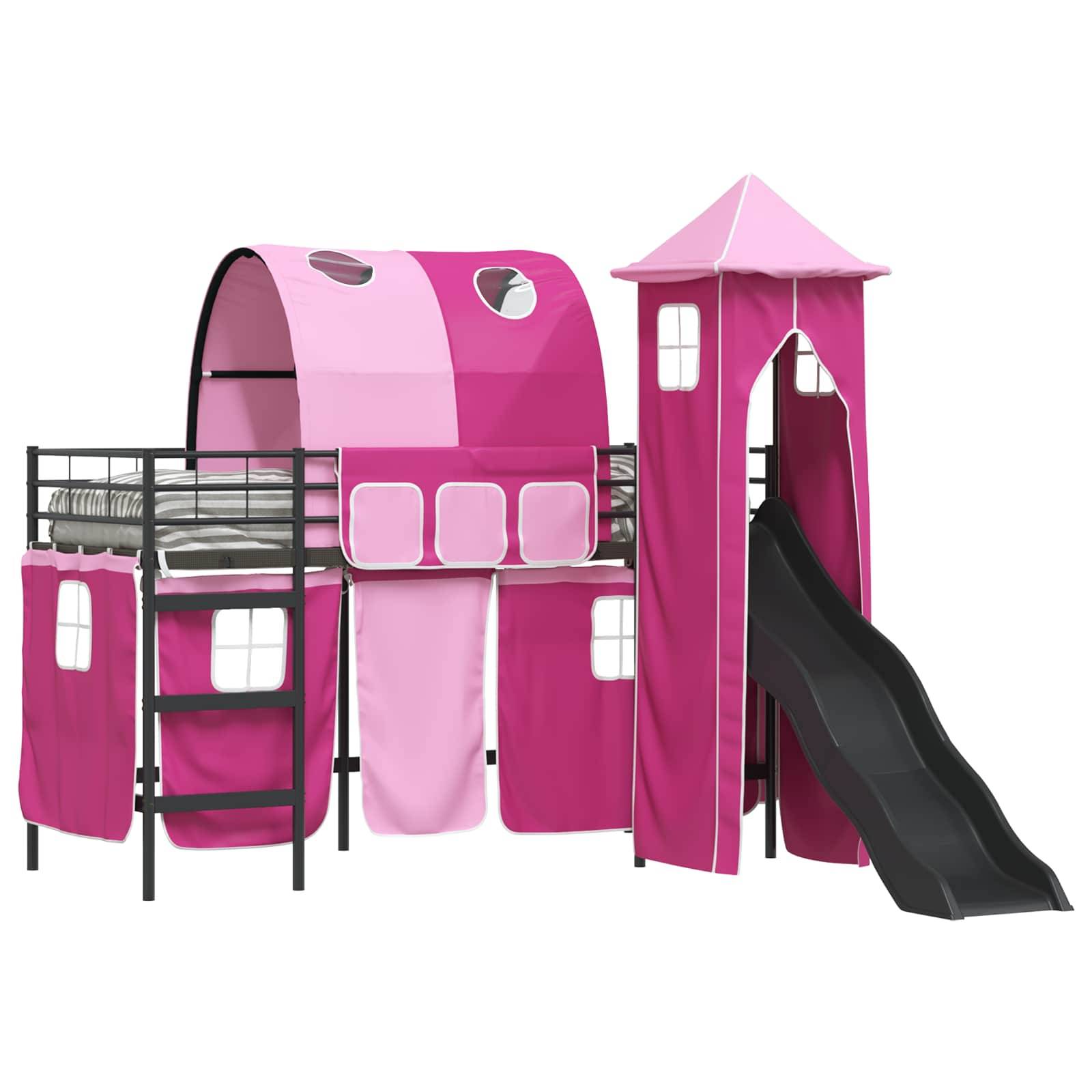 vidaXL Kinderloftbett Uni Schwarz und Pink 100 x 190 cm Metall