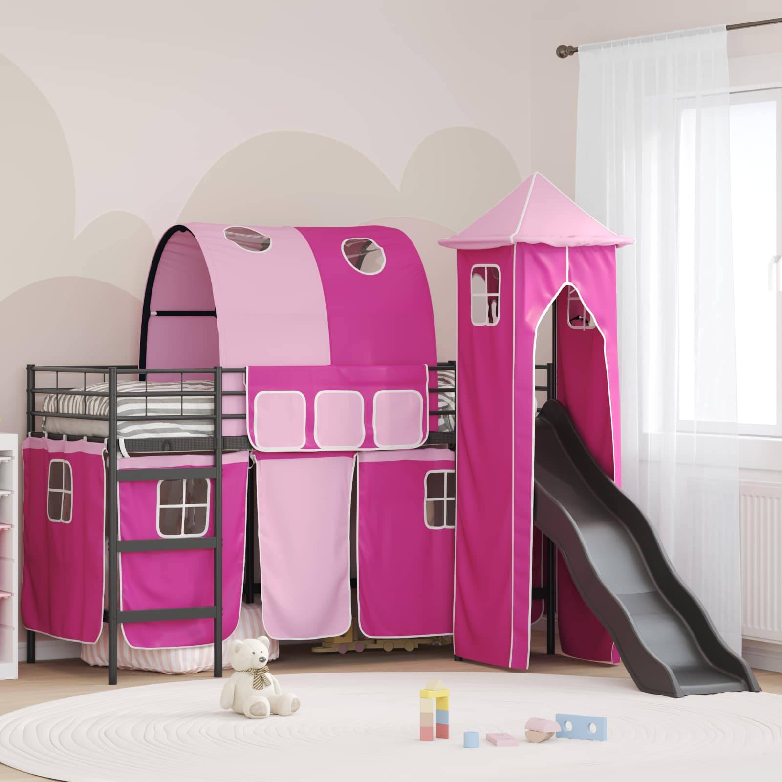 vidaXL Kinderloftbett Uni Schwarz und Pink 75 x 190 cm Metall