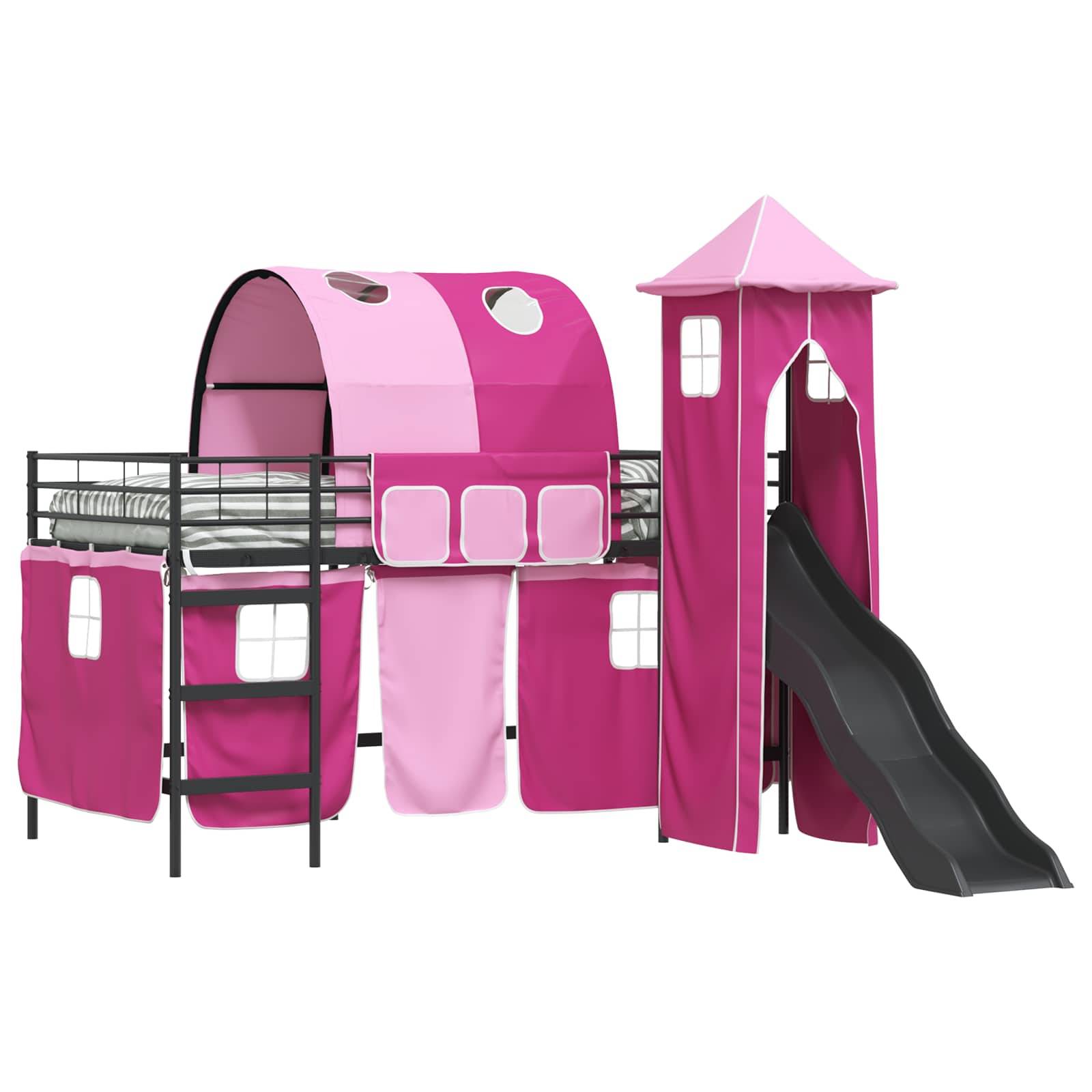 vidaXL Kinderloftbett Uni Schwarz und Pink 100 x 200 cm Metall