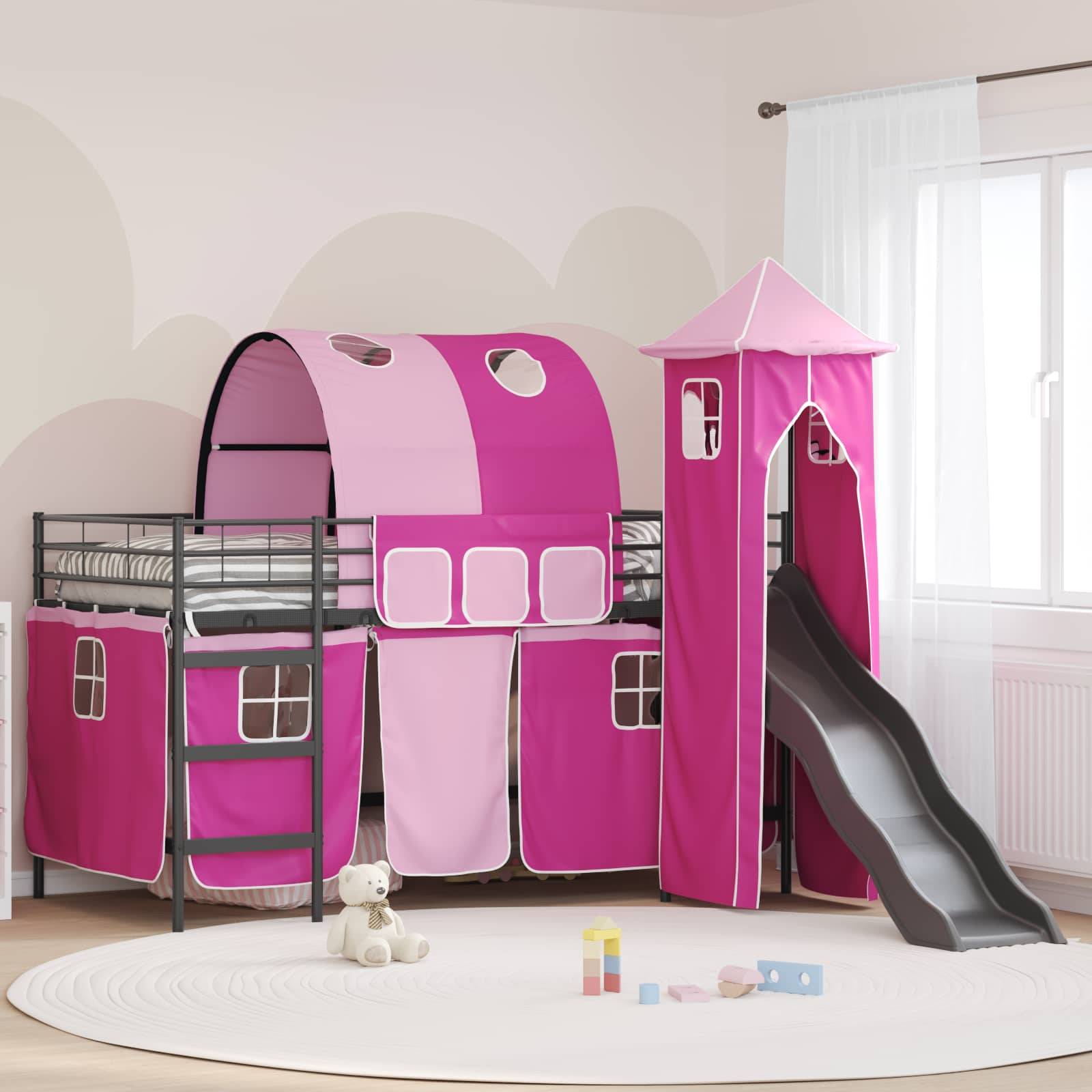 vidaXL Kinderloftbett Uni Schwarz und Pink 100 x 200 cm Metall