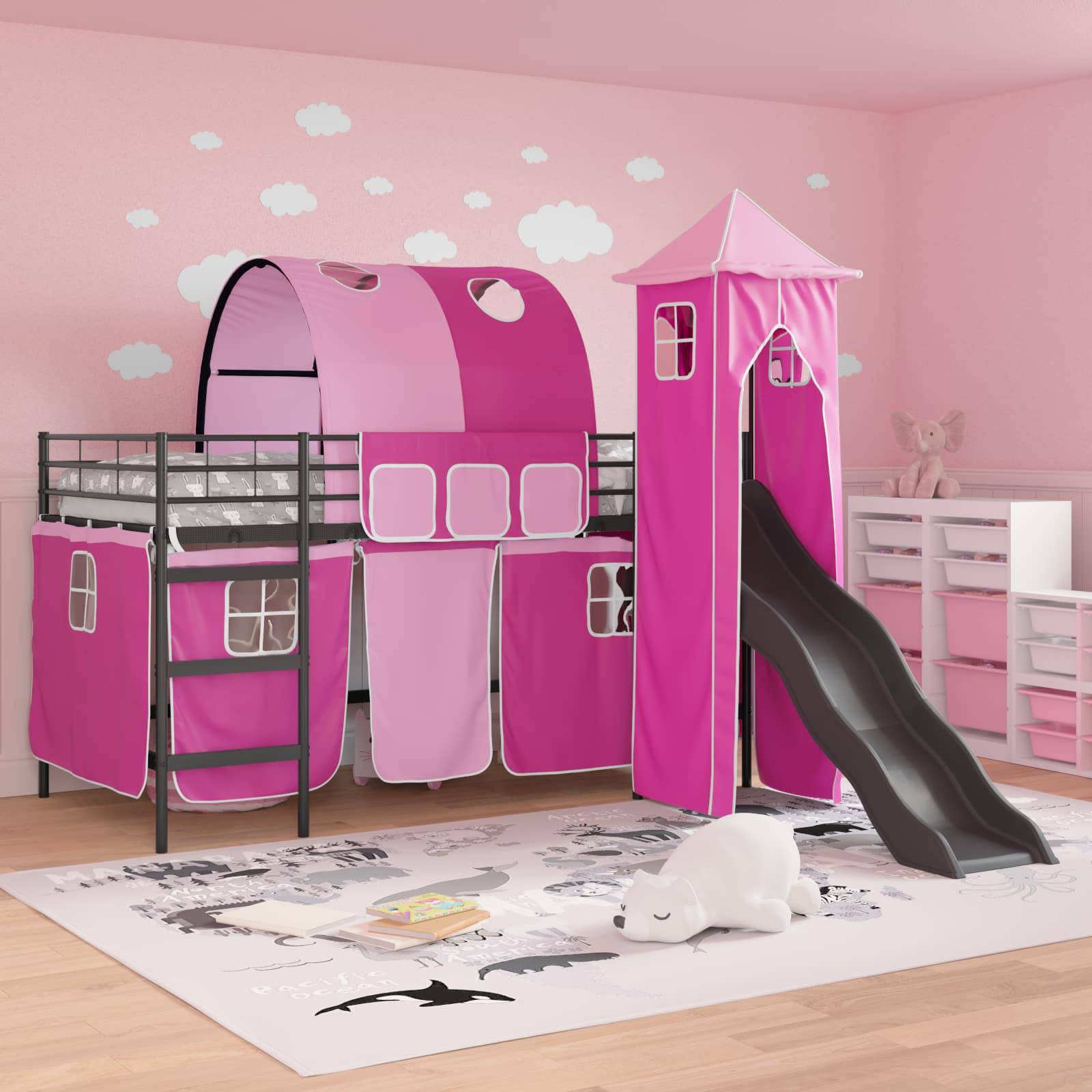 vidaXL Kinderloftbett Uni Schwarz und Pink 100 x 200 cm Metall