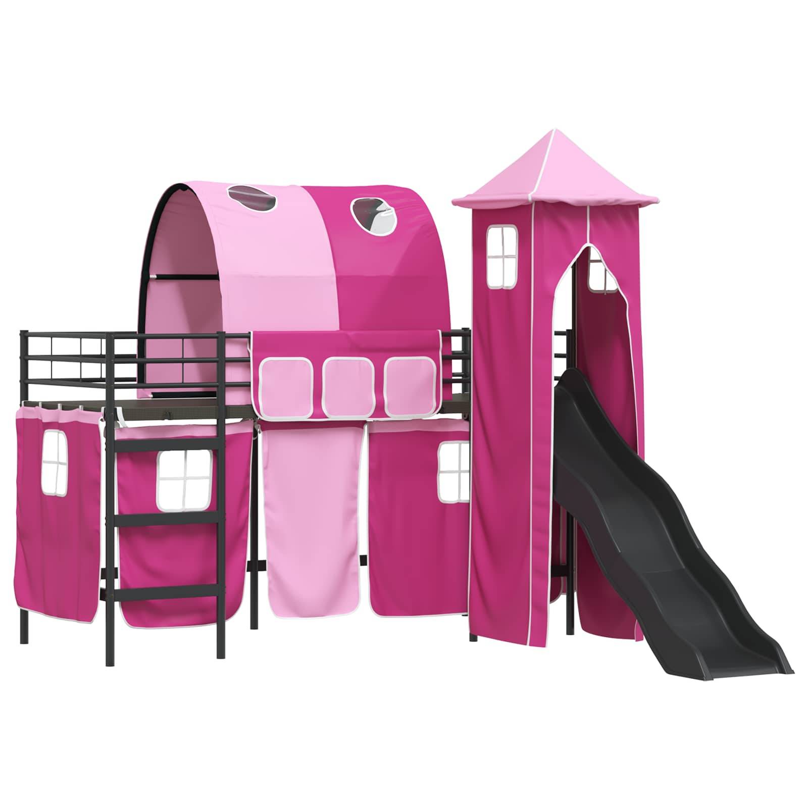 vidaXL Kinderloftbett Uni Schwarz und Pink 75 x 190 cm Metall