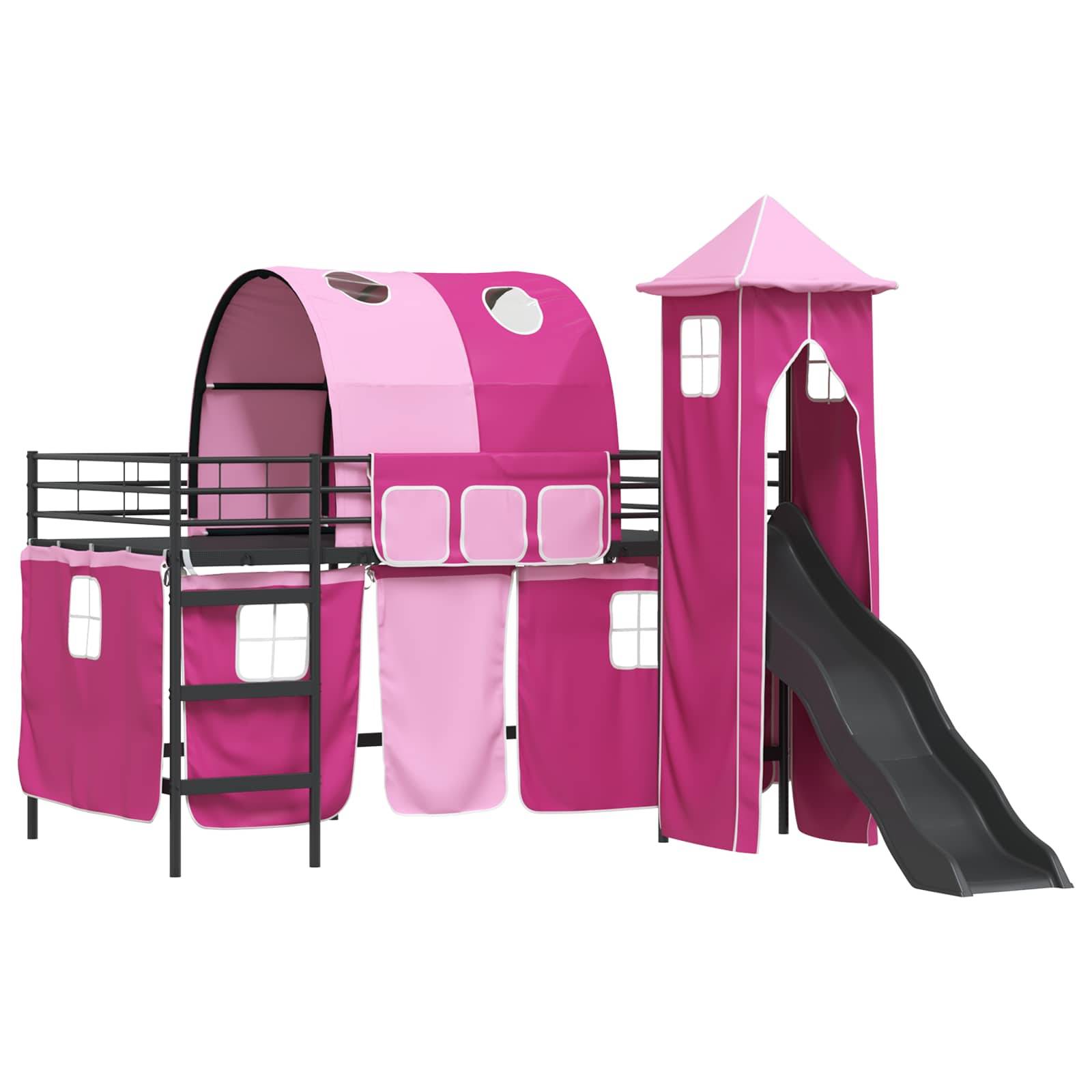 vidaXL Kinderloftbett Uni Schwarz und Pink 100 x 200 cm Metall