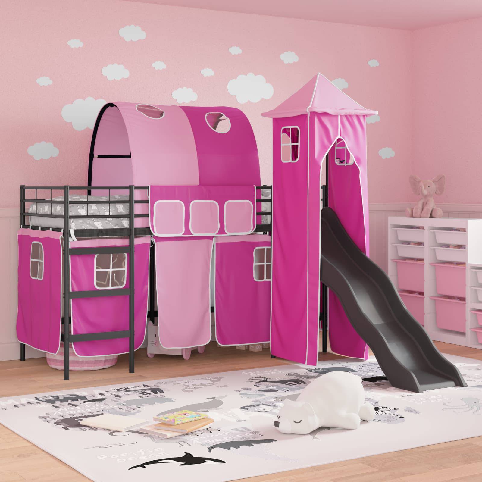 vidaXL Kinderloftbett Uni Schwarz und Pink 75 x 190 cm Metall